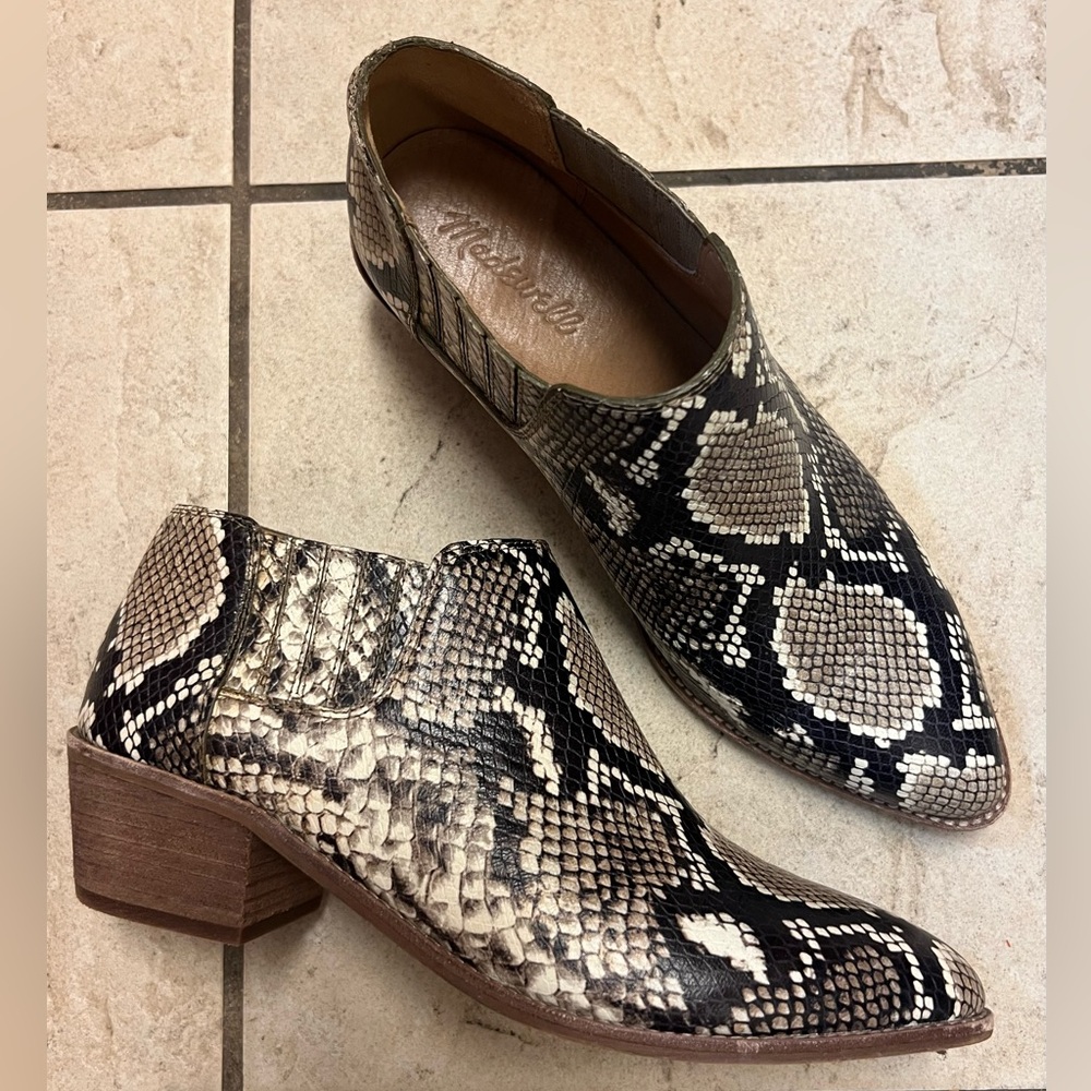 MADEWELL Snake Print Ankle Booties 8.5